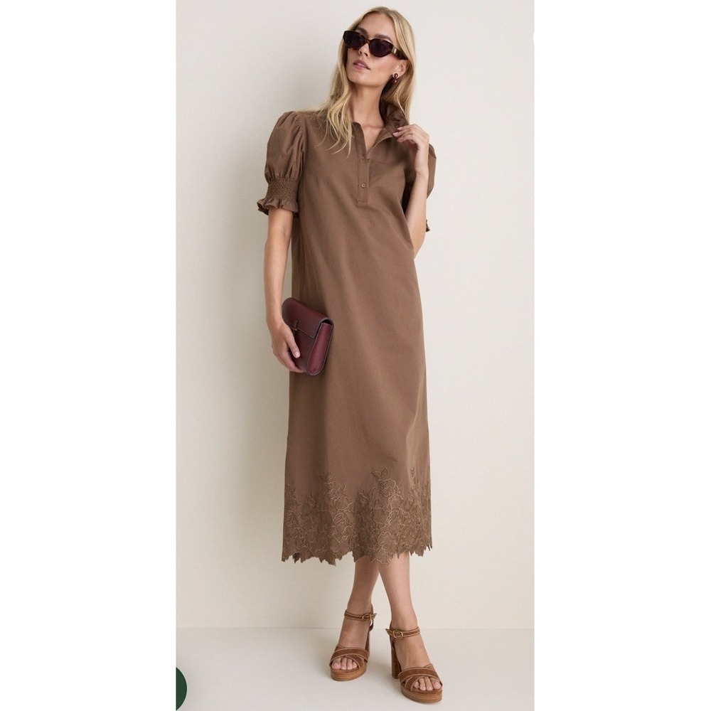 HYACINTH HOUSE Mocha Embroidery Eliza Midi Dress $168 NWT SIZE XL